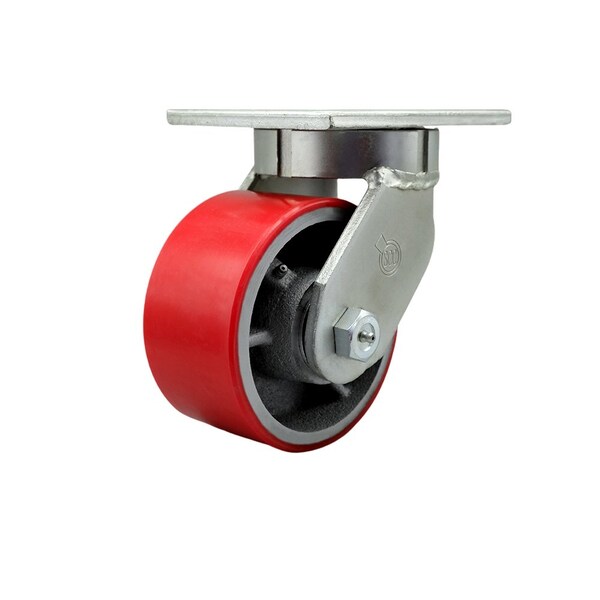 6'' Extra Heavy Duty Red Poly on Cast Iron Wheel Swivel Top Plate Caster
